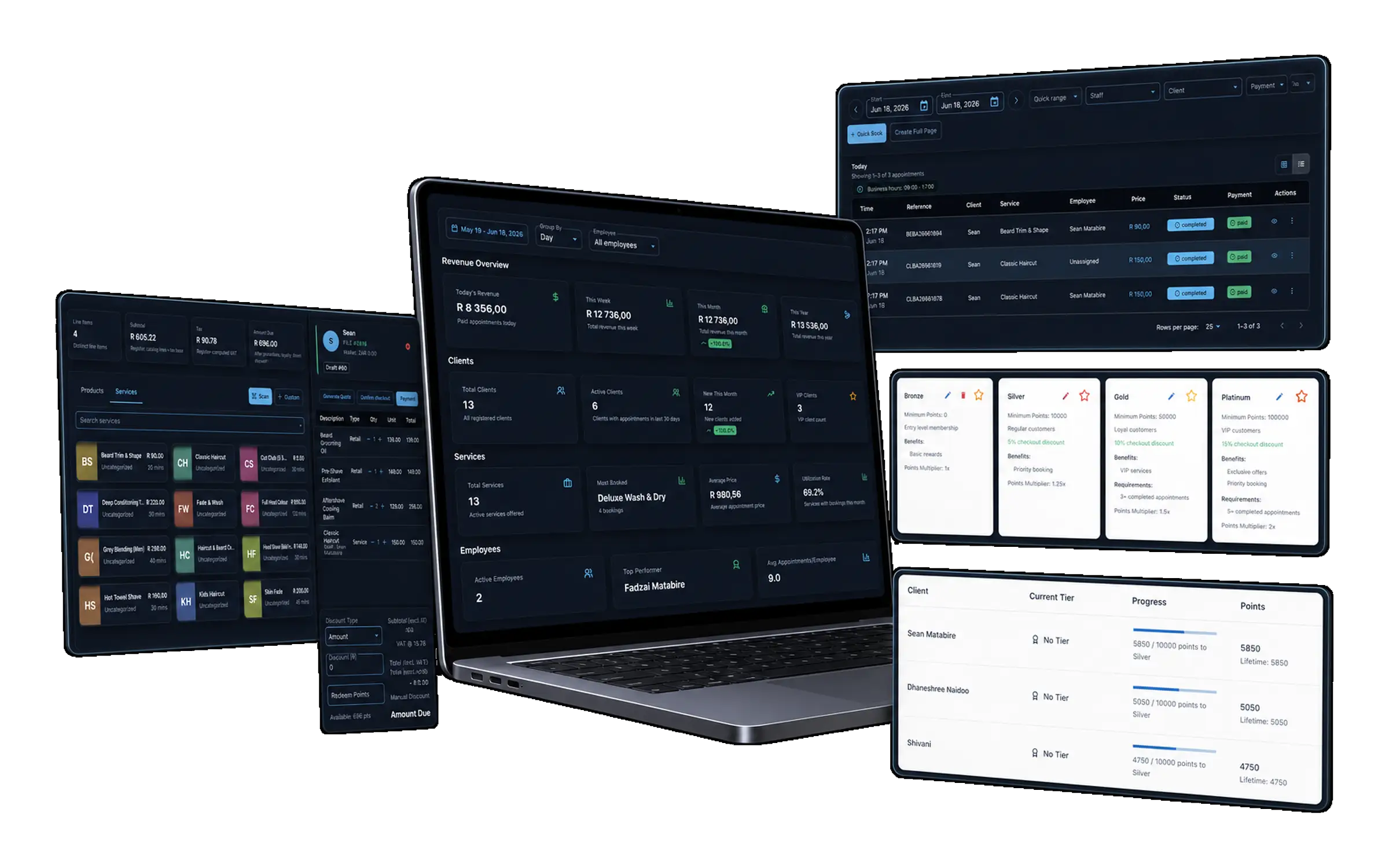 Zuri dashboard — bookings, clients, payments and loyalty
